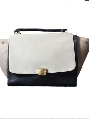 Celine Two-Tone Leather Top-Handle Satchel in White and Black